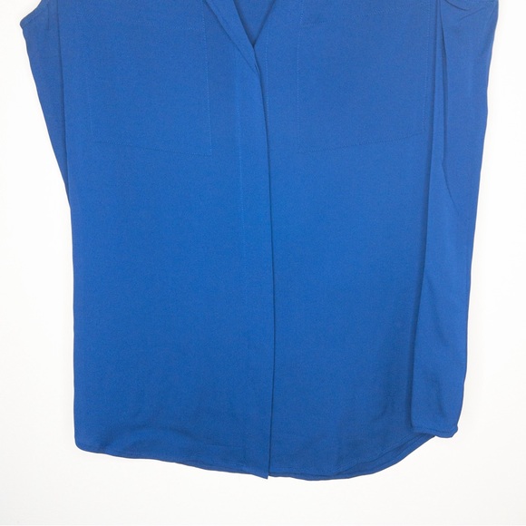 Theory Silk Split Neck Button Down Sleeveless Blouse - Picture 2 of 6